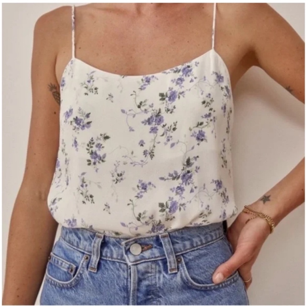 Reformation Atticus Madeline Floral Print Cream Camisole Top